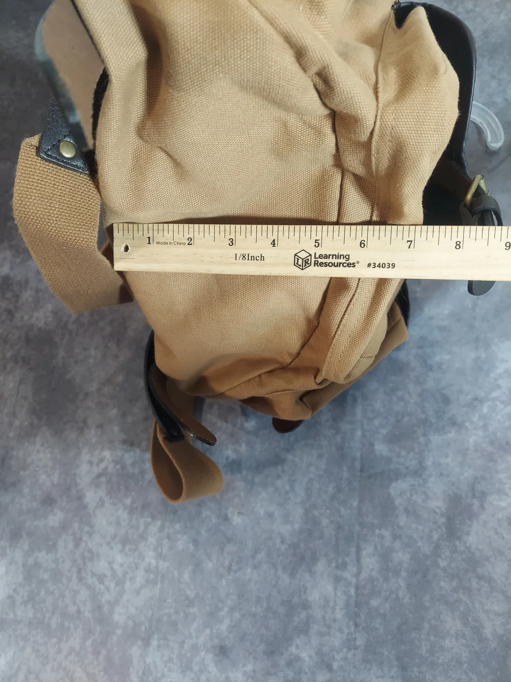 VTG GAP Canvas Military Rucksack Backpack Khaki Brown Leather Trim Utility